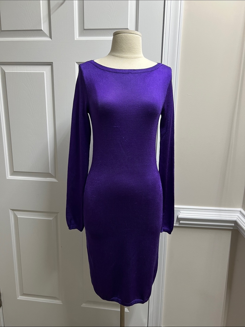 Ralph Lauren black label sweater dress Purple Long Sleeve Knit Sheath medium M